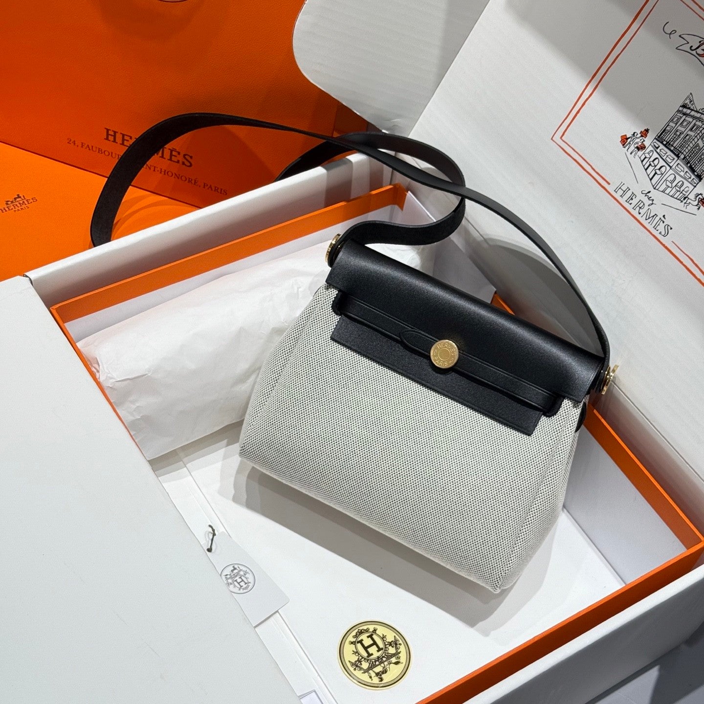 Hermes H -Mini Herbag Women's Color Blocking Metal Buckle Canvas and Cowhide Handbag Shoulder Satchel Bag Bags #76411