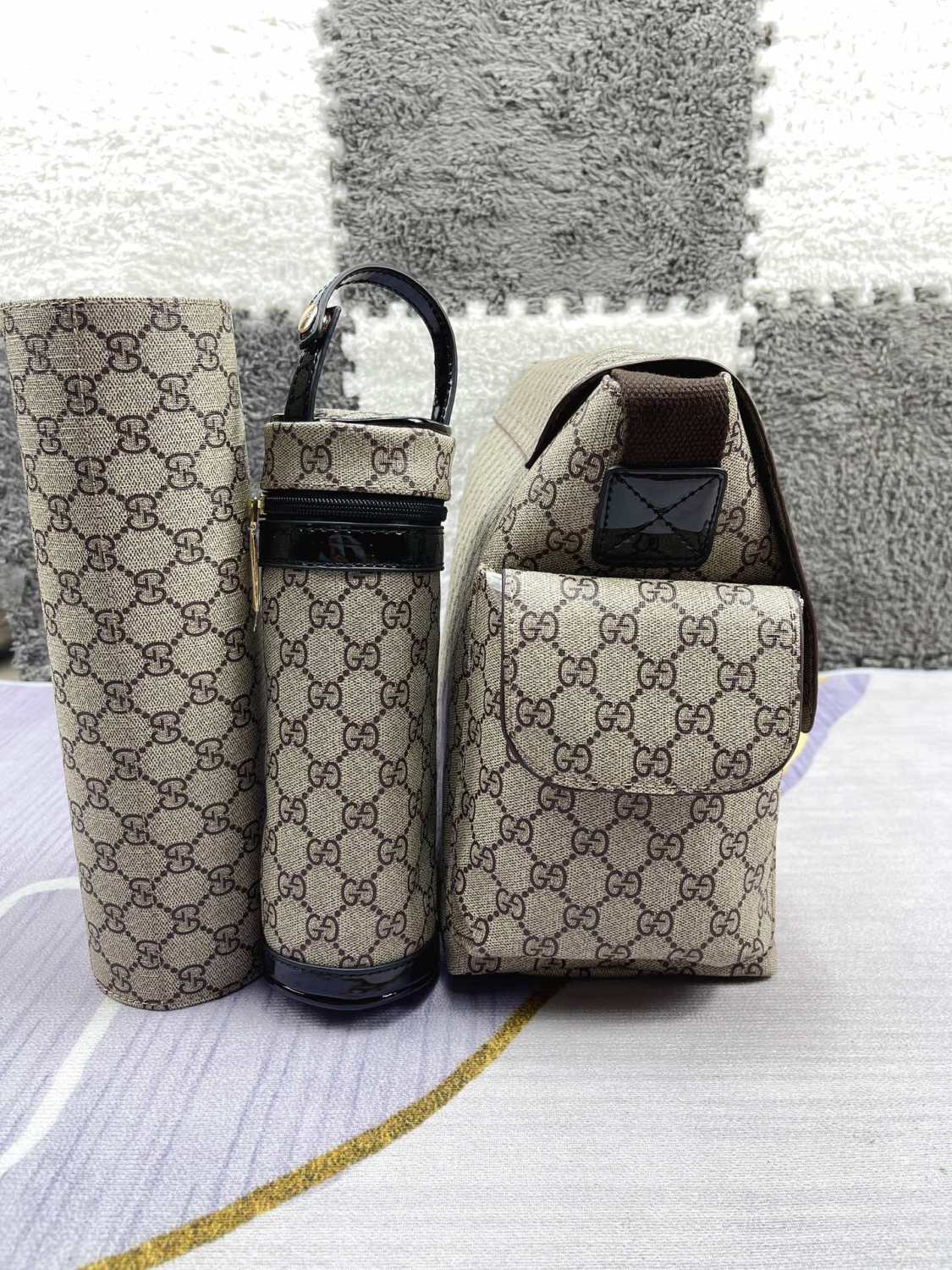Gucci Kid's Logo Leather Logo Mommy Bag Shoulder Crossbody Bag #37445
