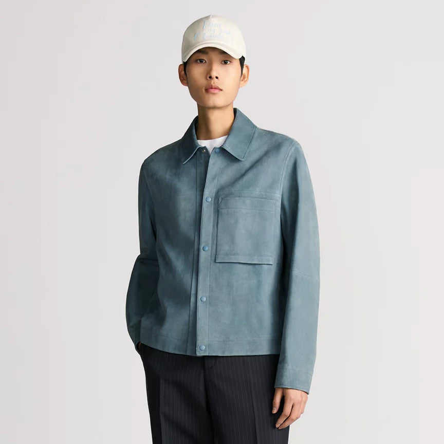 Dior Men's Spring/Autumn Fashion Casual Solid Color Lapel Embossed Logo Single Breasted Long Sleeved Short Leather Jacket #78285