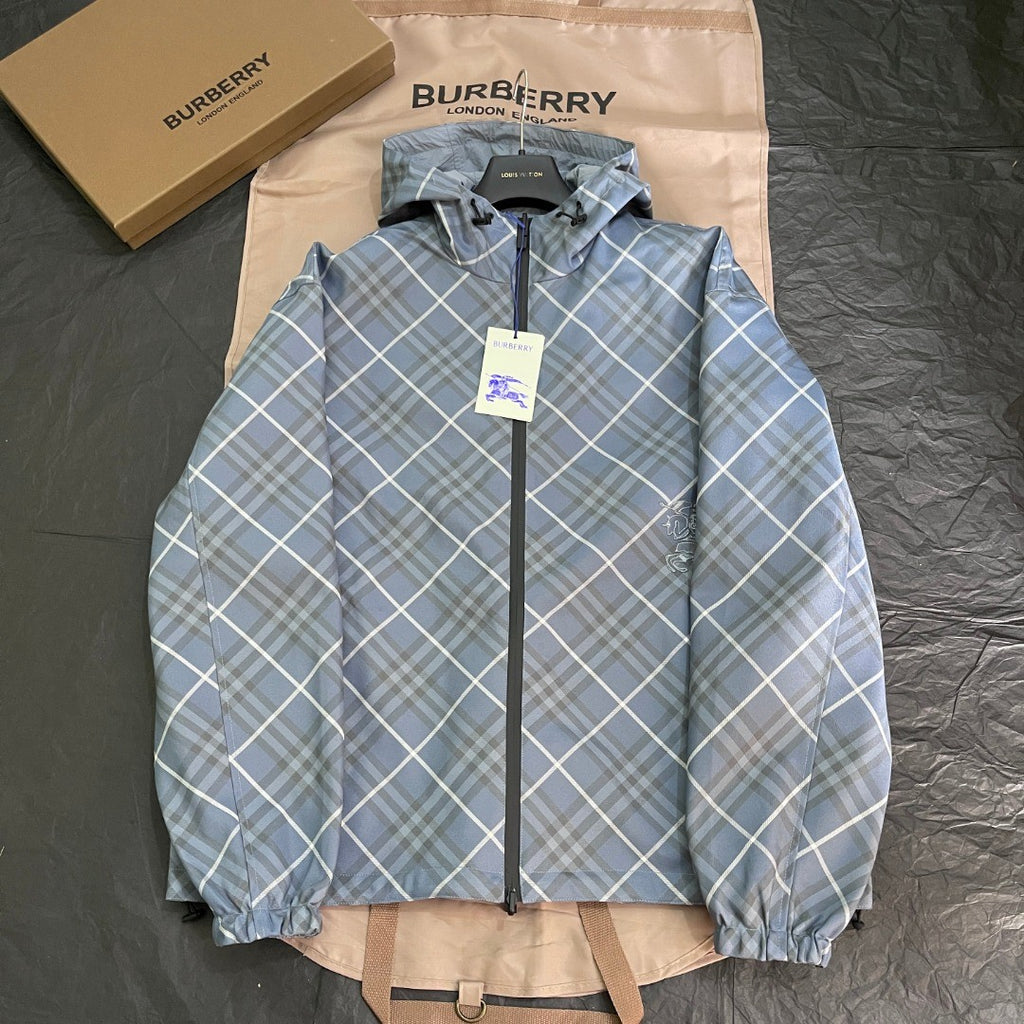 Burberry Men's Spring/Summer Casual Reversible Checkered Long-sleeved Hooded Drawstring Zipper Jacket #78314