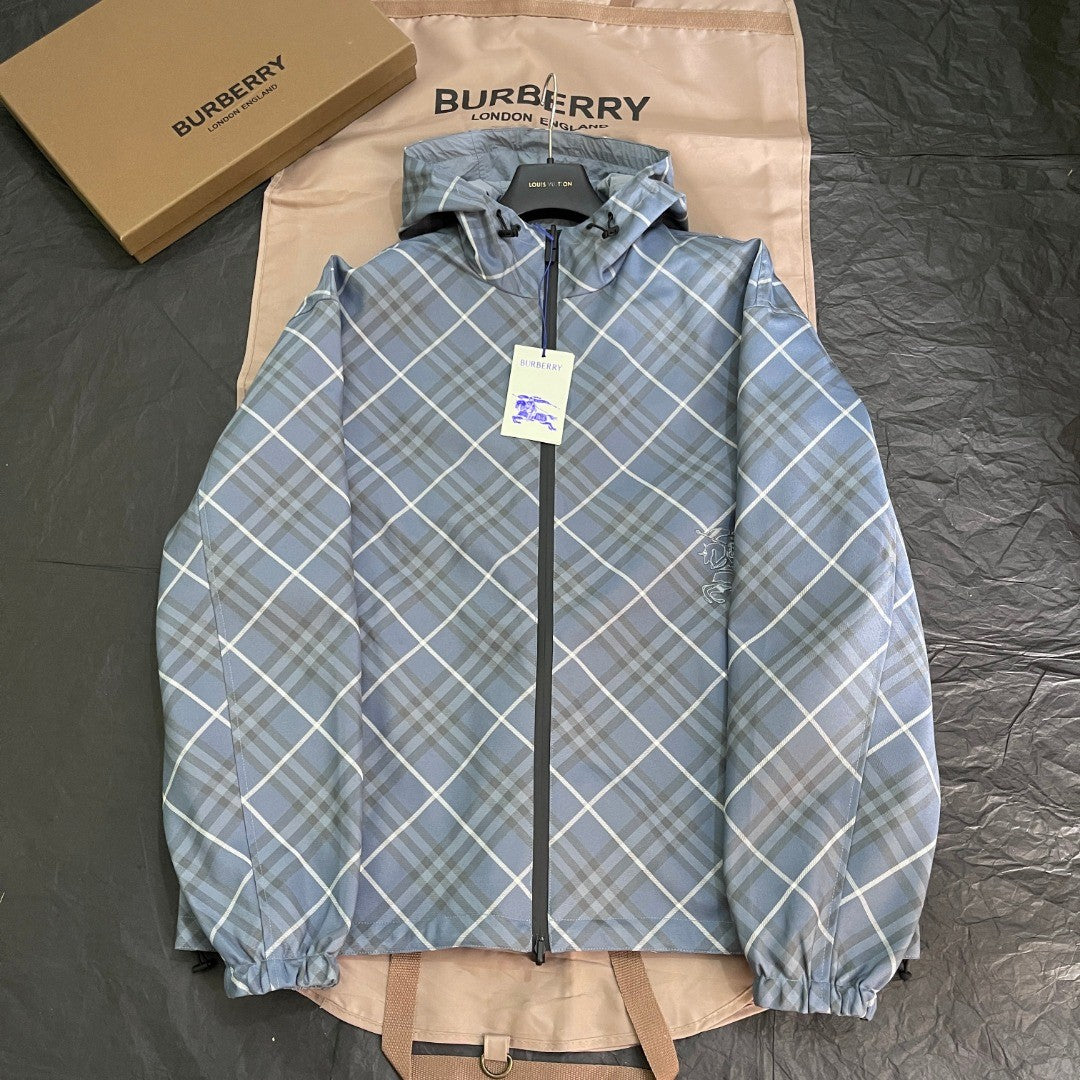 Burberry Men's Spring/Summer Casual Reversible Checkered Long-sleeved Hooded Drawstring Zipper Jacket #78314