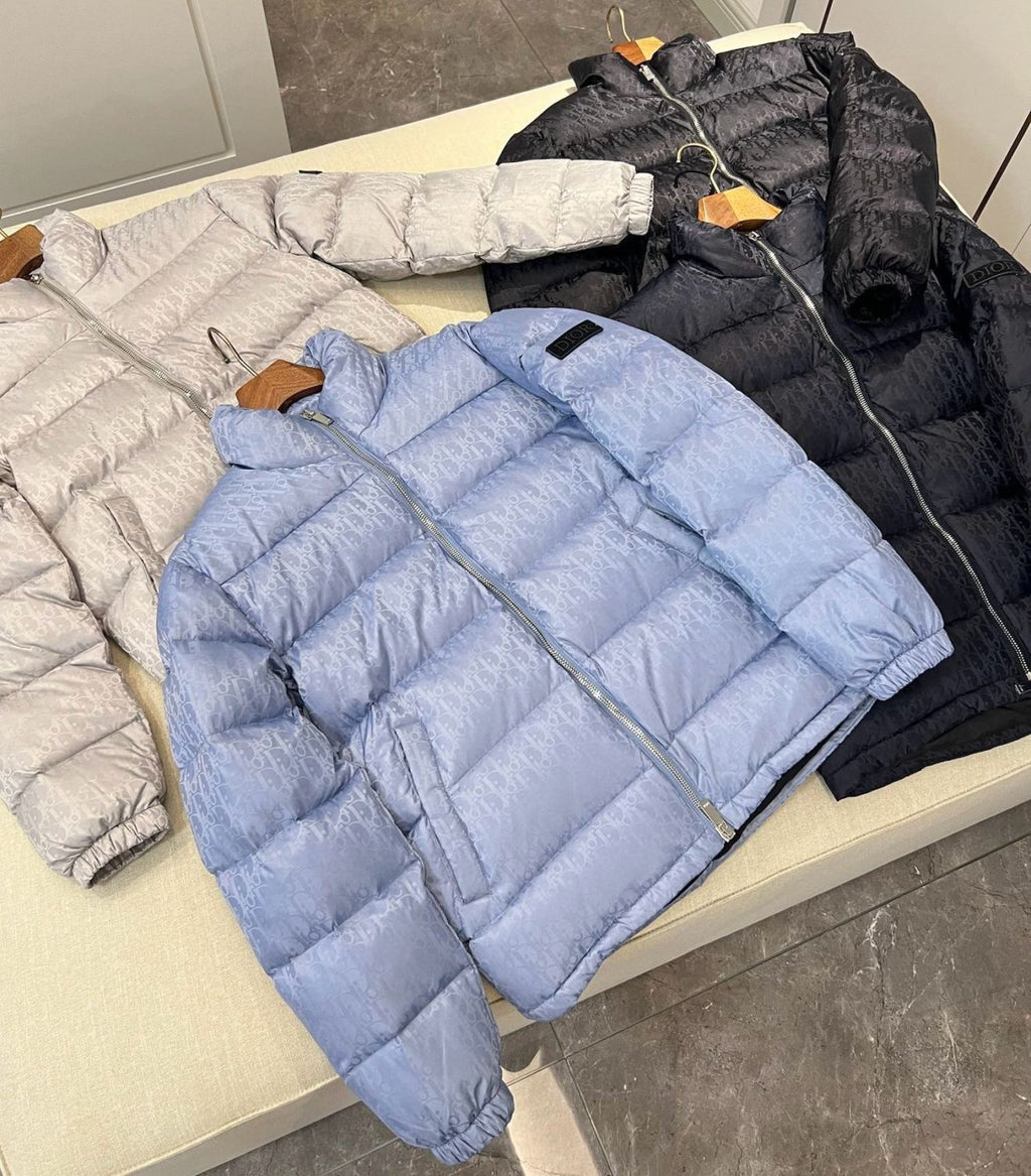 Dior Men's Winter Solid Color Logo Full Print Zipper Collar Down Long Sleeve Puffer Down Jacket #73421