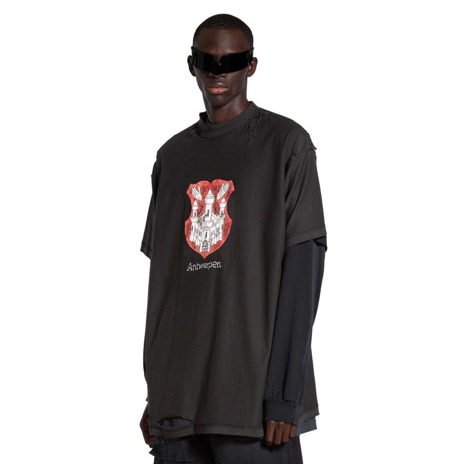 Balenciaga Men's Spring And Summer Black Old Retro Ragged Hole T-shirt Casual Loose Round Neck Oversize Short Sleeve To Ngvp #7972