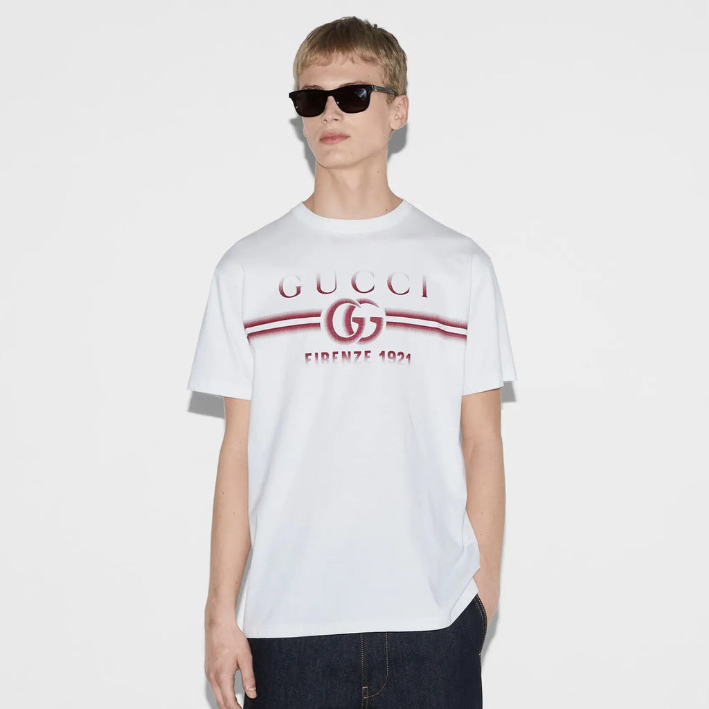 Gucci Men's Summer Letter Logo Print White Round Neck Short Sleeve T-Shirt #72297