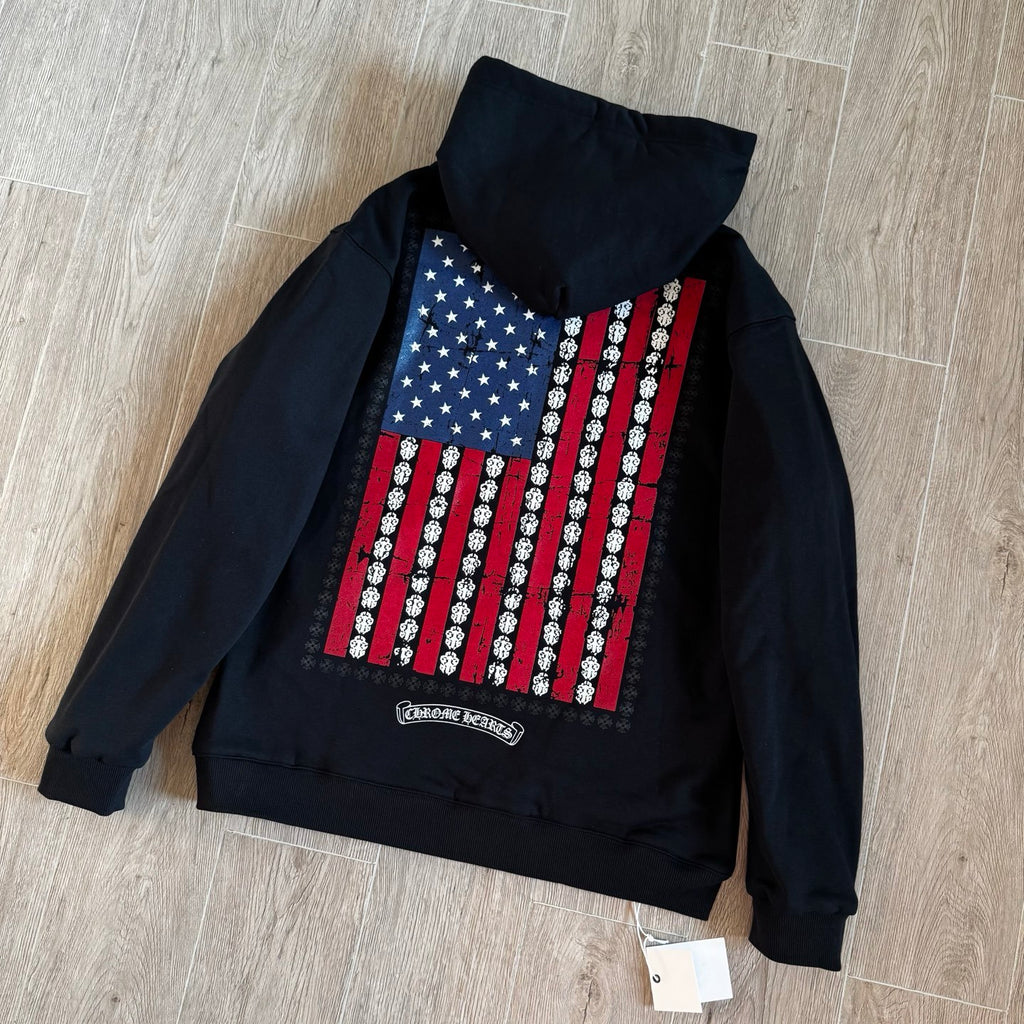 Chrome Hearts Distressed American Flag Zip Hooded Sweatshirt #336049