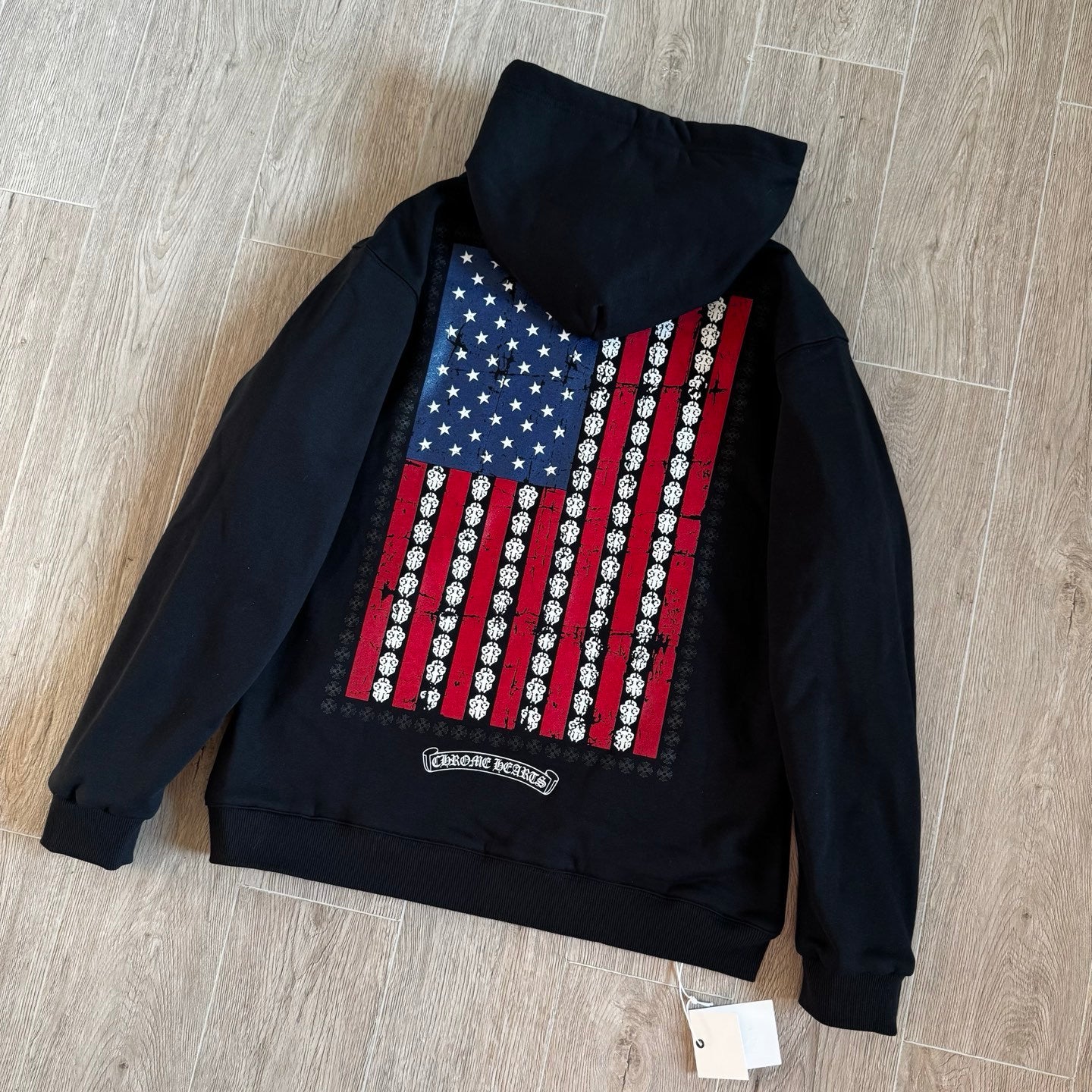 Chrome Hearts Distressed American Flag Zip Hooded Sweatshirt #336049
