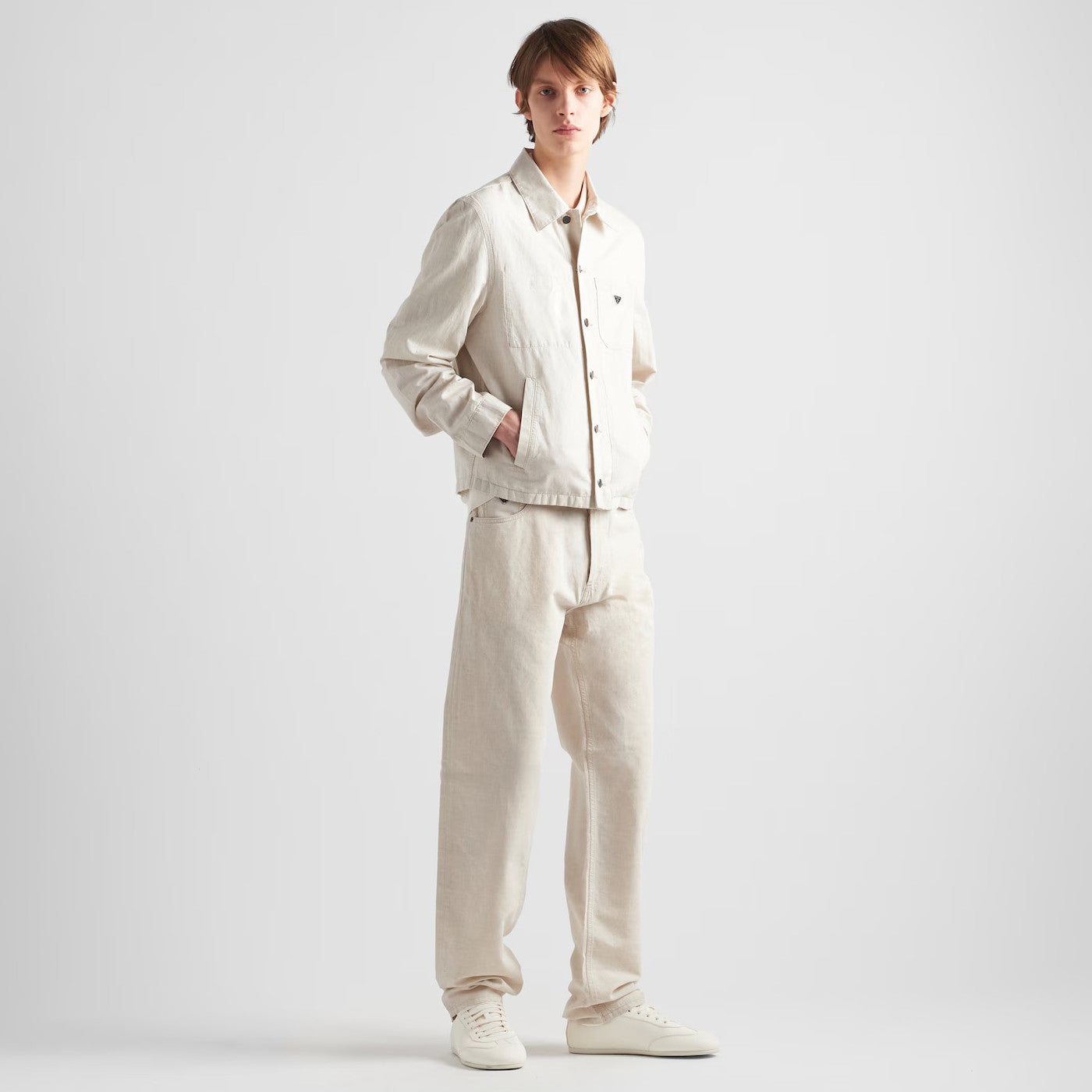 Prada Men's Fall And Winter Solid Color Lapel Single Breasted Linen Long Sleeved Jacket Casual Trousers Pants Set Suit #75646