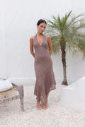 Palm Tree Promises Halter Maxi Dress Brown