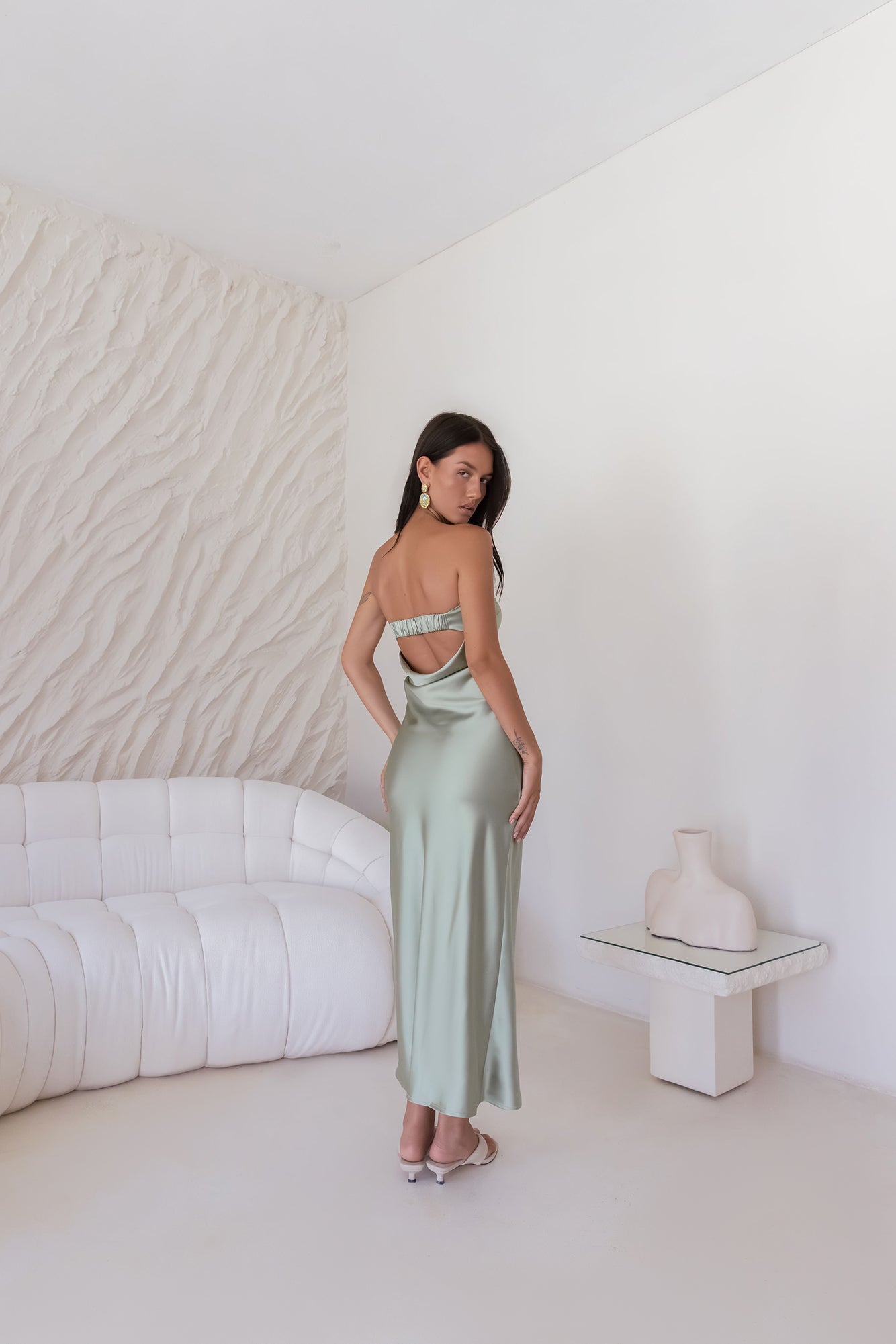 Gleam In Gold Maxi Dress Khaki