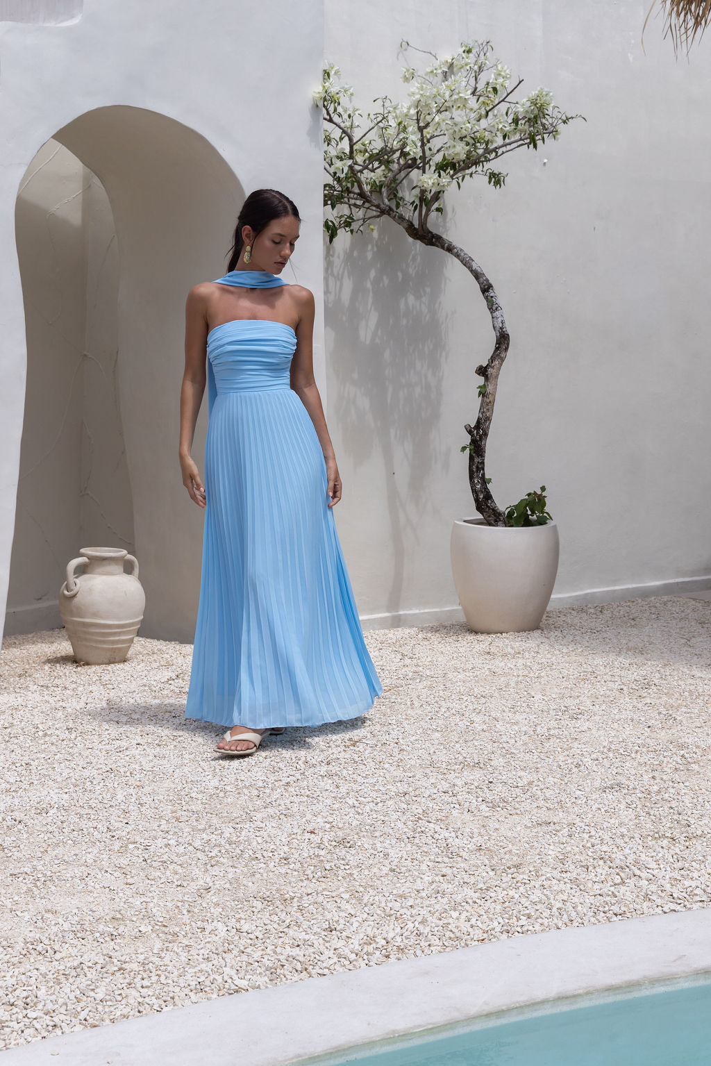 Rosewater Roads Strapless Maxi Dress Blue