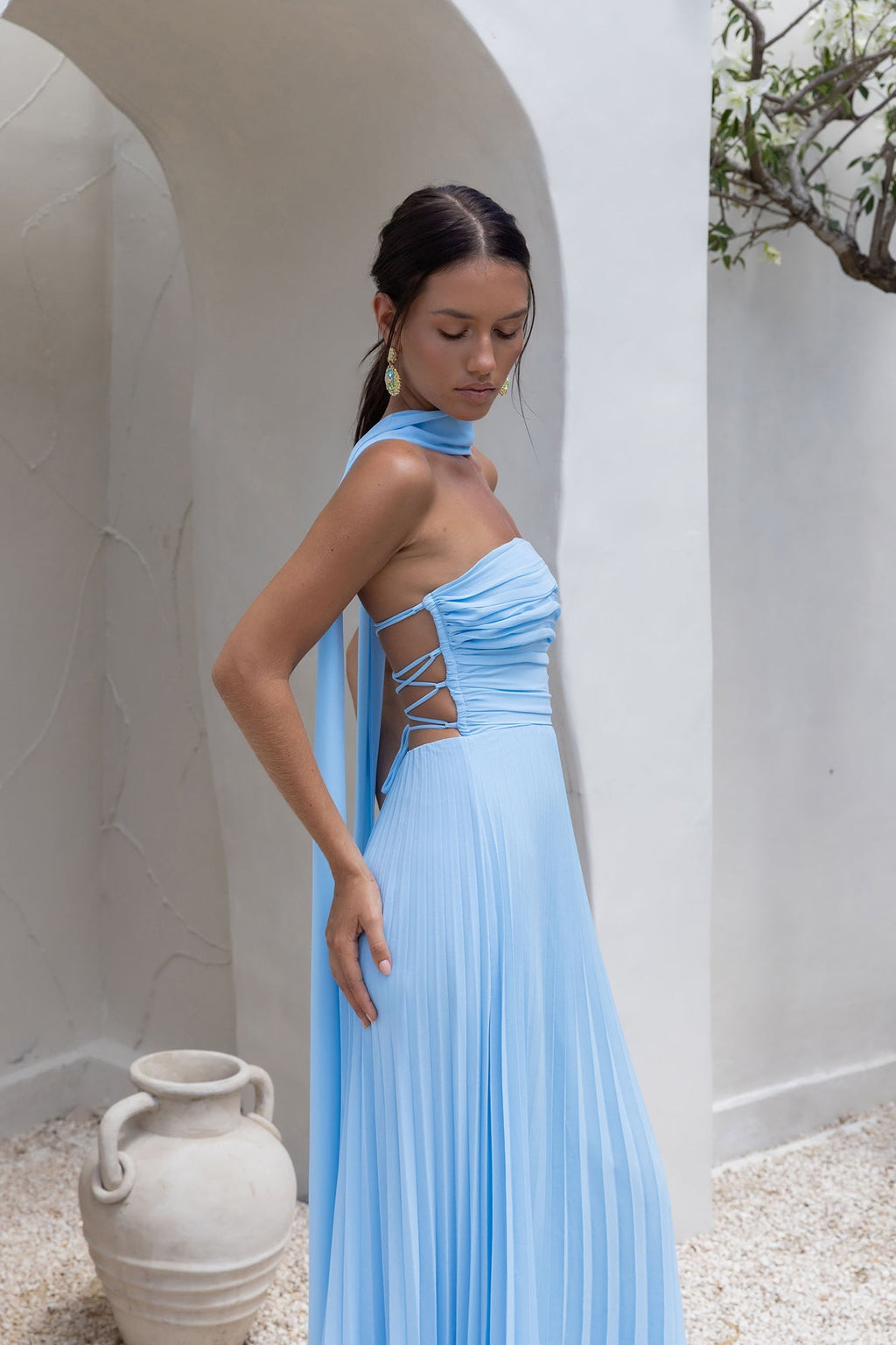 Rosewater Roads Strapless Maxi Dress Blue