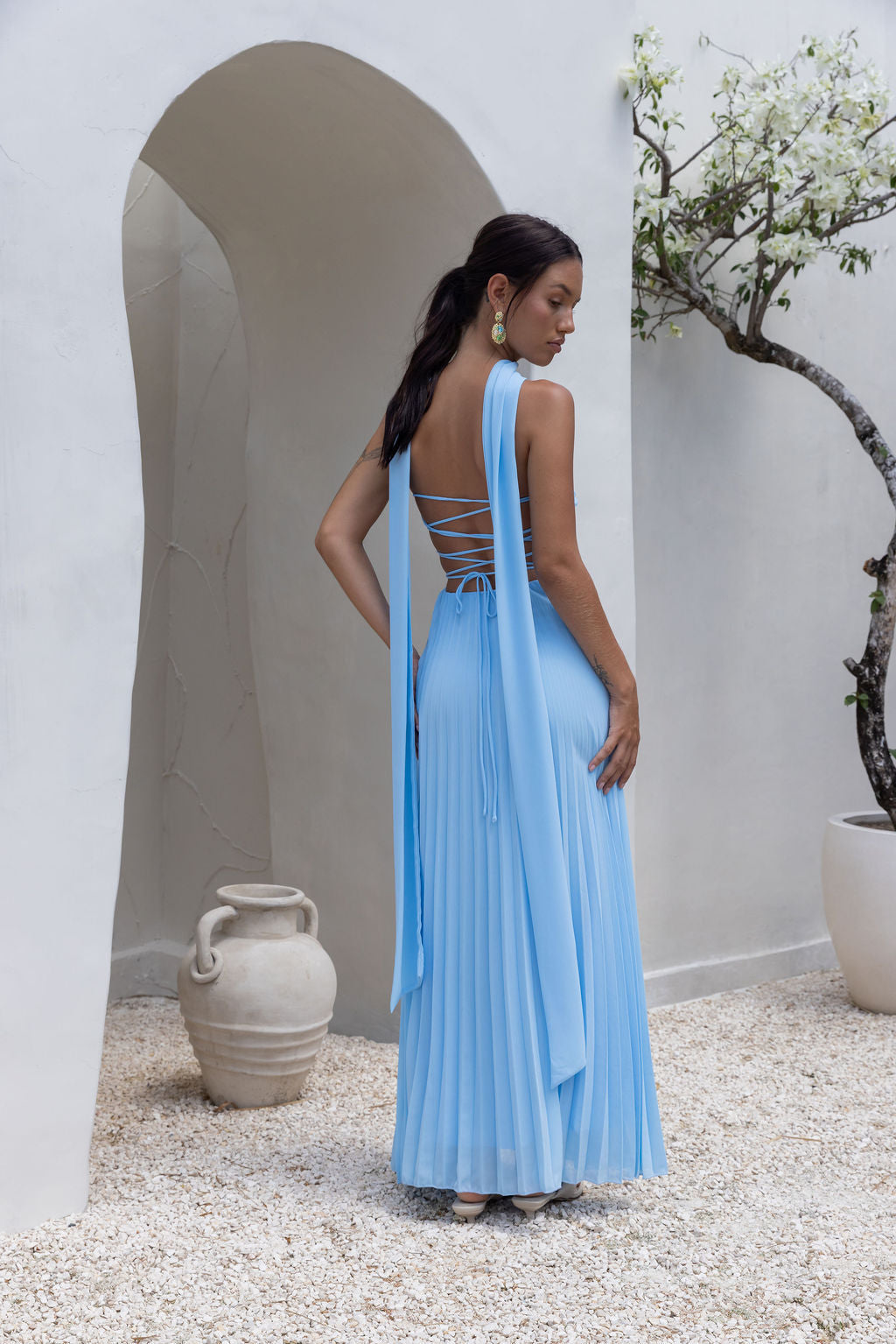 Rosewater Roads Strapless Maxi Dress Blue