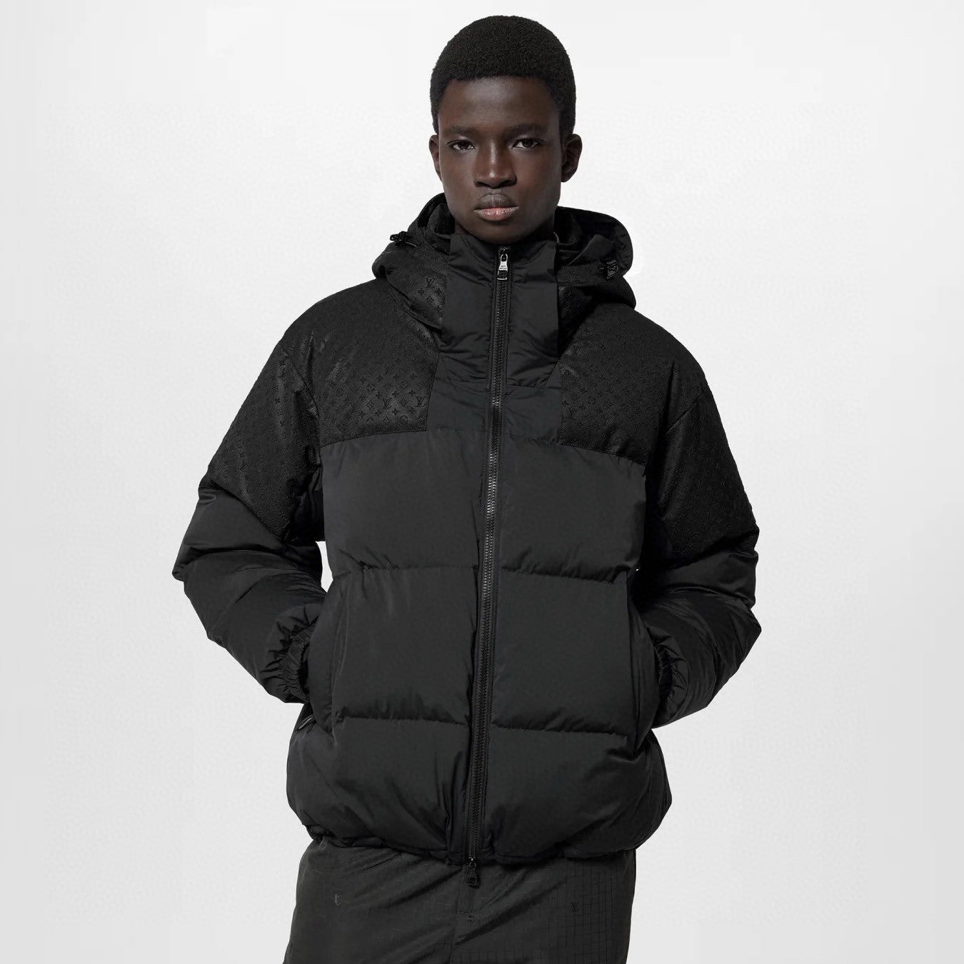 Louis Vuitton Men's Autumn and Winter Solid Color Logo Embossed Hooded Zipper Long Sleeve Warm Puffer Down Jacket #74945