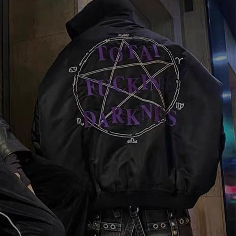 Vetements Men's Fall And Winter Black Embroidered Cotton Long Sleeve Loose Down Jacket Ngvp #6926