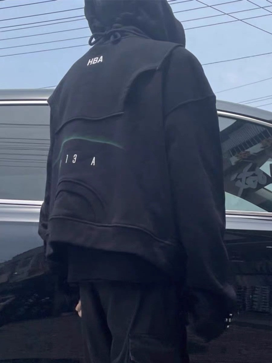 HOOD BY AIR  Men's Fall And Winter Hba Style Deconstructed Reversible Sweatshirt Kanye On The Same Series Vibe Hip-hop Trend High Street Black Sweatshirt Ngvp #2489