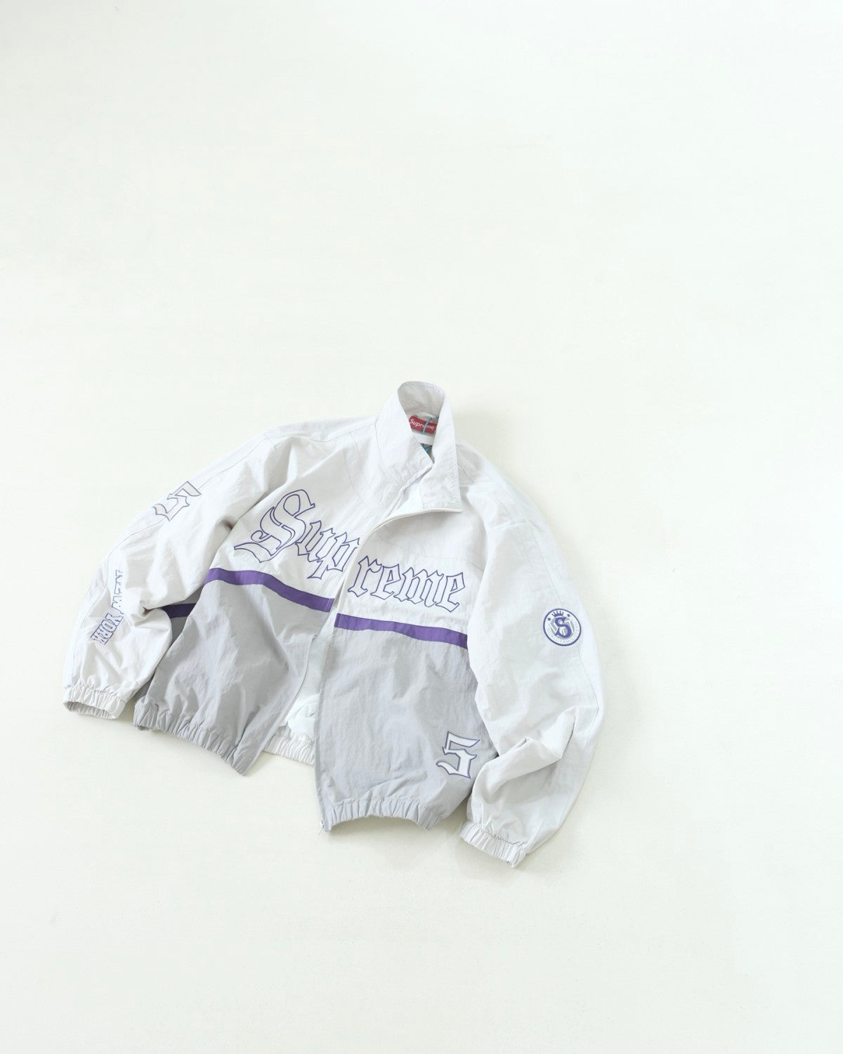 Supreme SS25 WEEK12 Old English Track Jacket Men's And Women's Spring/autumn Logo Pattern Patchwork Zipper Stand-up Collar Long-sleeved Jacket And Sweatpants Pants Set Suit #77832