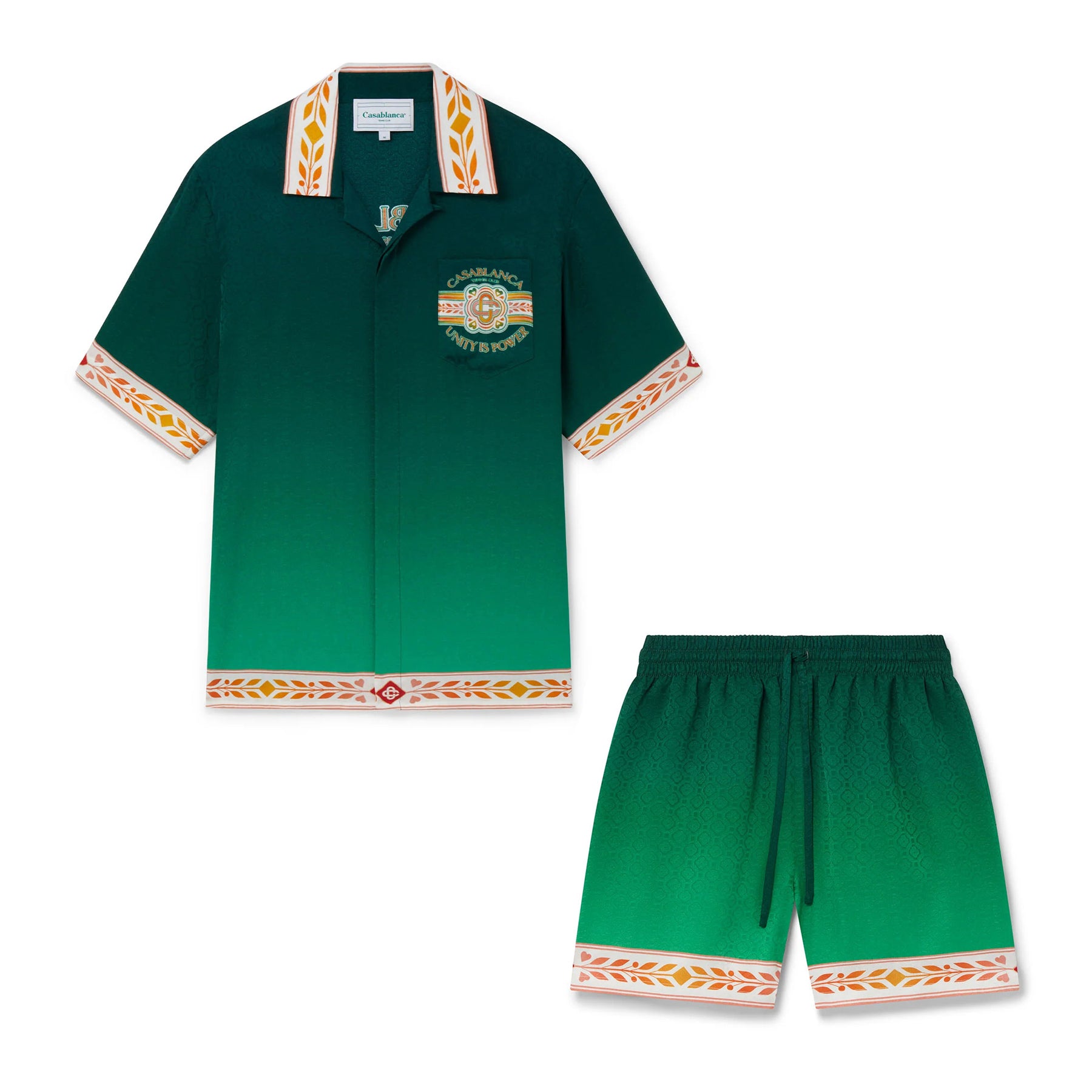 Casablanca Men's Summer Colorblocking Gradient Lapel Single Breasted Short Sleeve Shirt Loose Casual Shorts Set Suit #72255