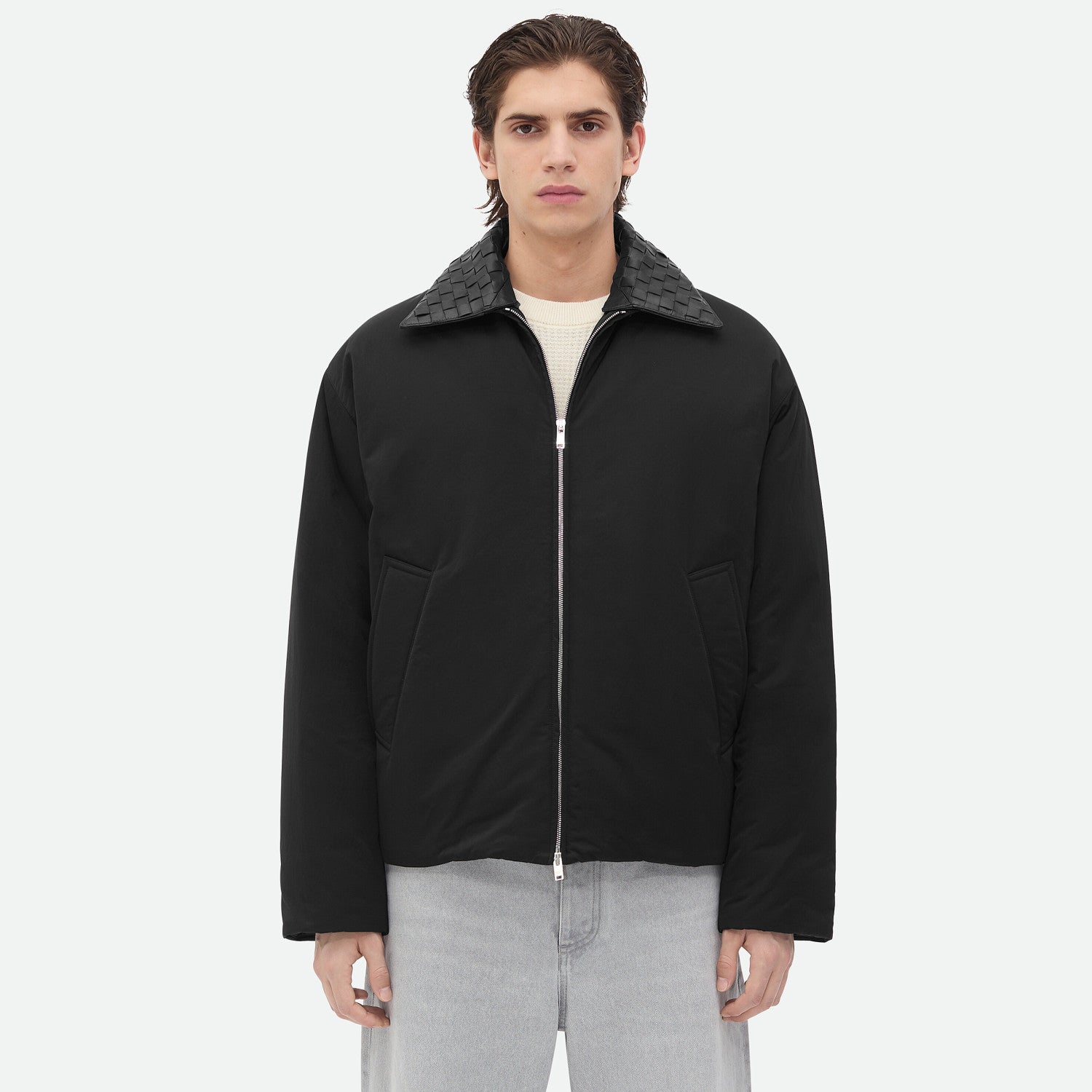 Bottega Veneta Men's Winter Solid Color Lapel Zipper Cotton Twill Long Sleeve Fitted Puffer Down Jacket Ngvp #9766