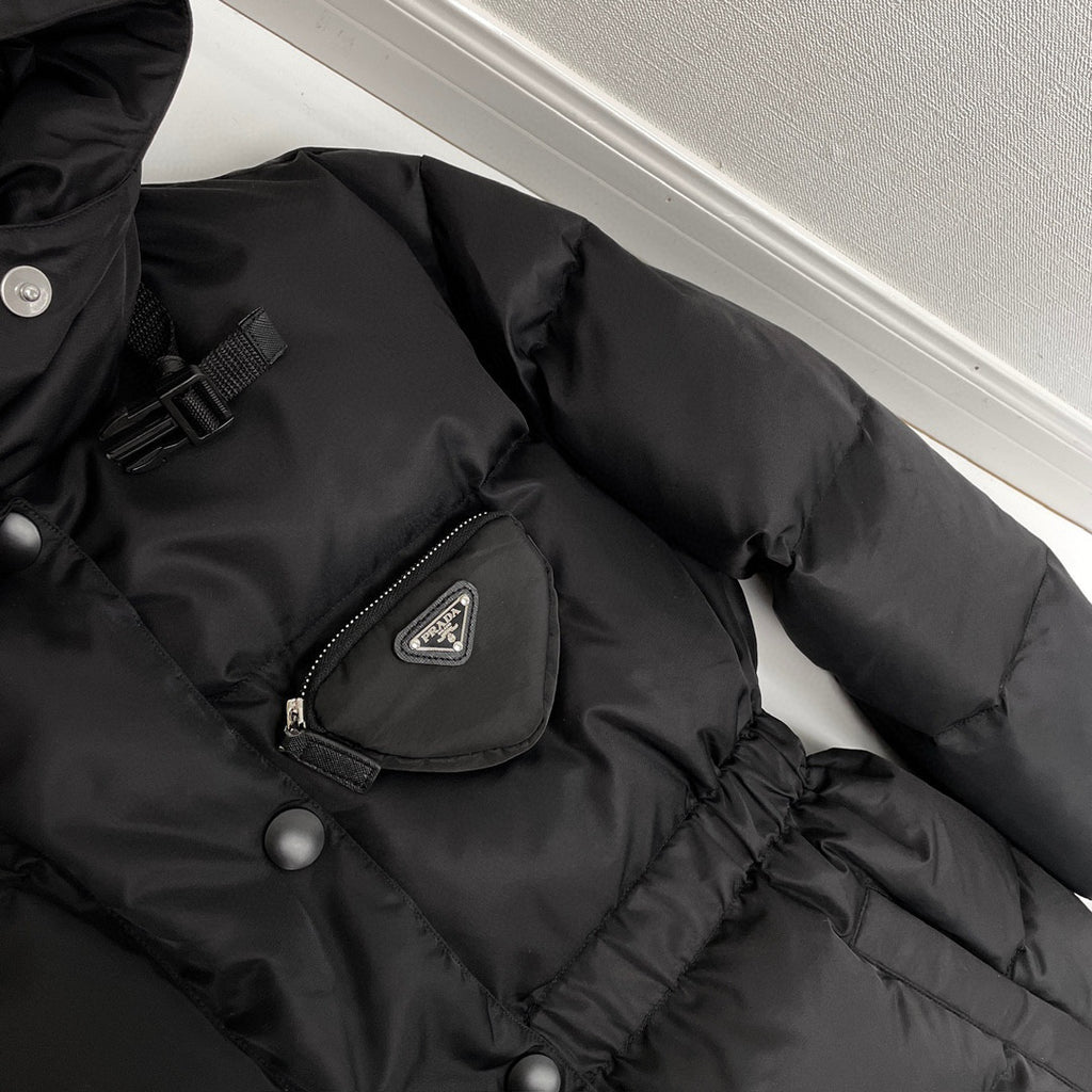 Prada Men's Winter Black Hooded Hooded Recycled Re-Nylon Puffer Down Coat Jacket #97298