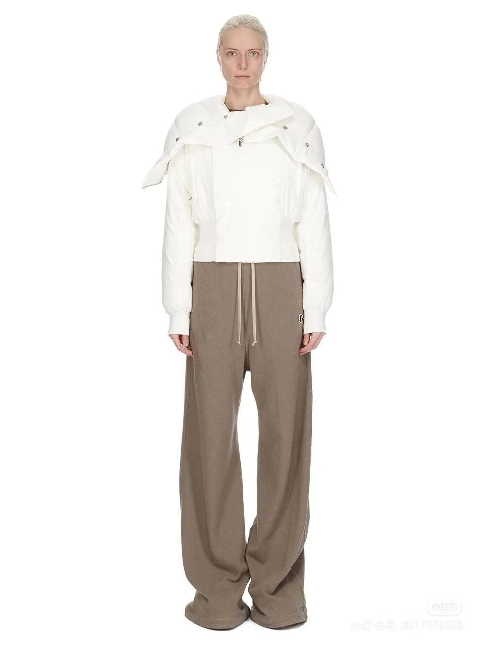 Moncler x Rick Owens Men's Women's Autumn And Winter Large Fur Collar Removable Trend High Street White Down Jacket Zip Hooded Jacket Ngvp #9794