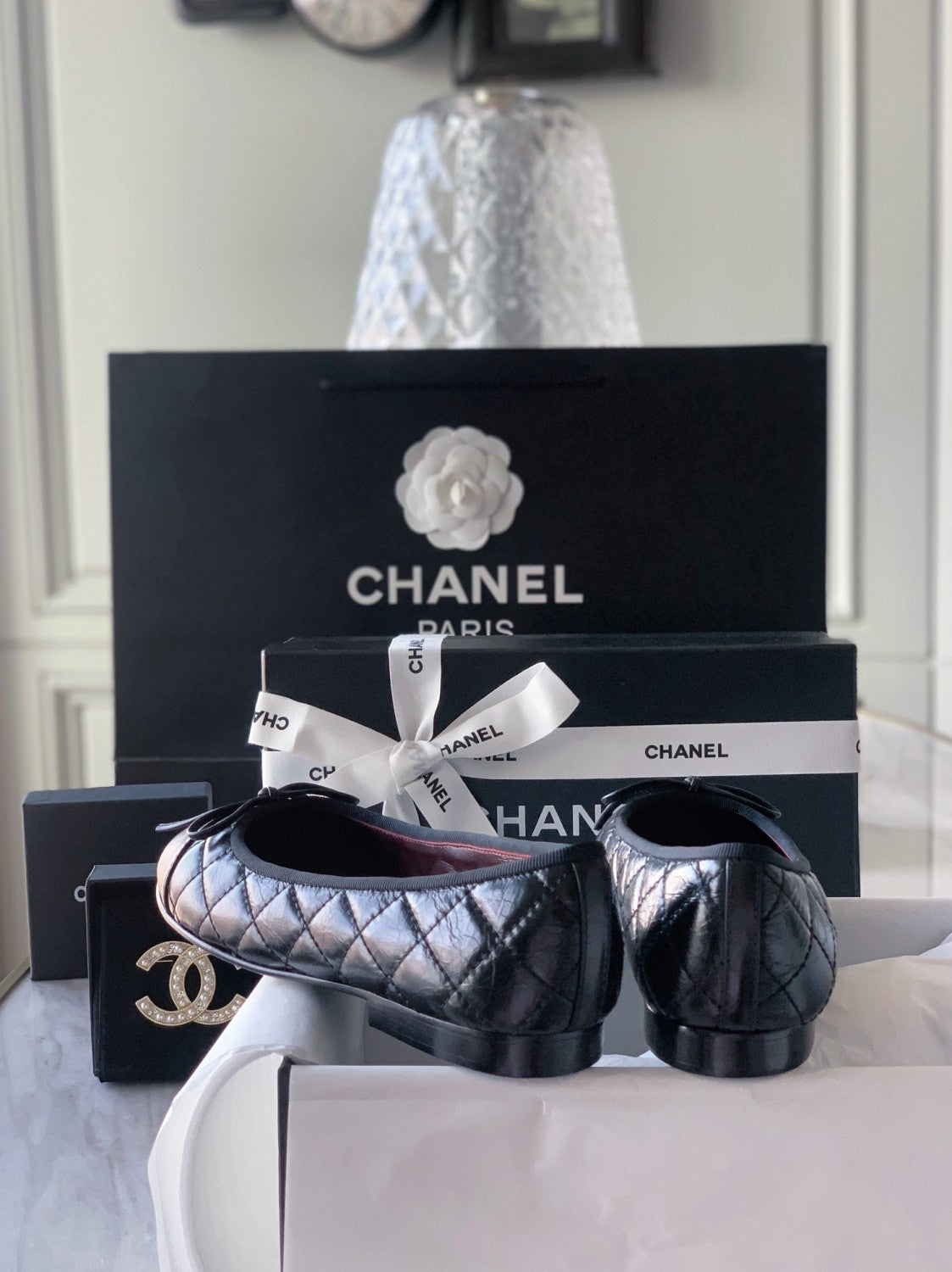 Chanel Women's Spring/Summer Solid Color Diamond Textured Leather Ballet Shoes #77665