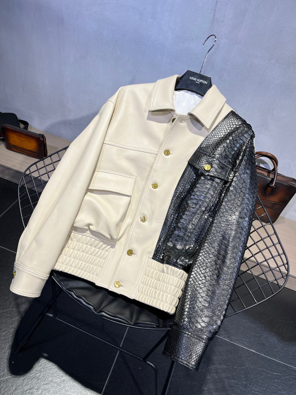 Louis Vuitton Leather Long Sleeved Patchwork Leather Jacket #21699