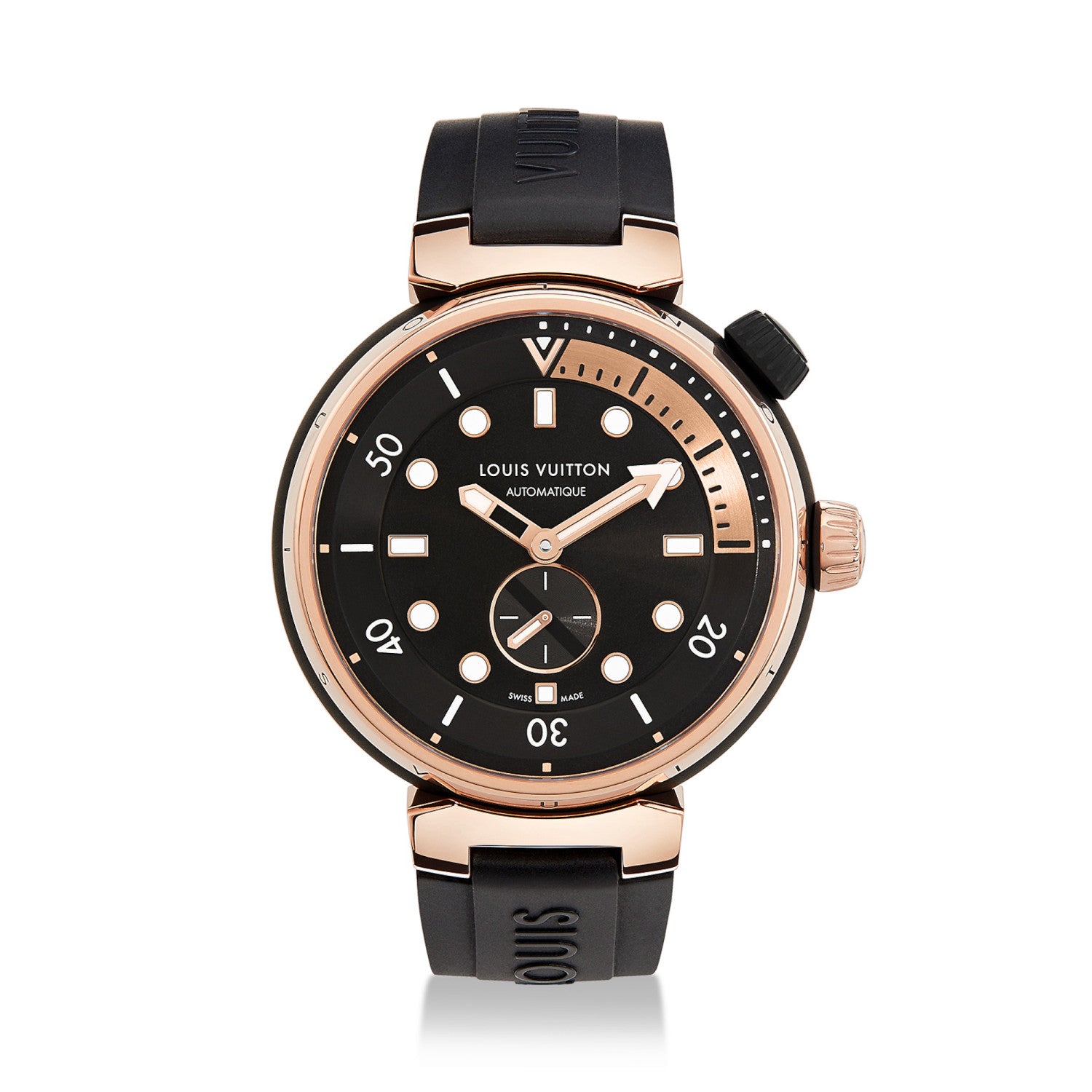 Louis Vuitton Men's TAMBOUR STREET DIVER Steel Dial Rubber Strap Automatic Mechanical Watch 44 mm #99382