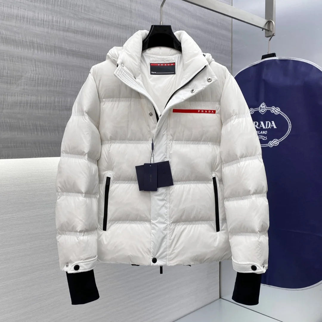 Prada Men's Autumn and Winter Solid Color Nylon Surface Waterproof Hooded Ski Zipper Long Sleeve Puffer Down Jacket #74441