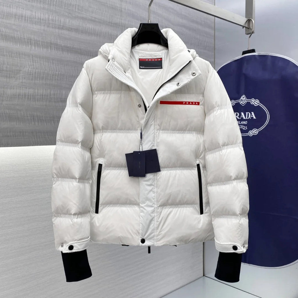 Prada Men's Autumn and Winter Solid Color Nylon Surface Waterproof Hooded Ski Zipper Long Sleeve Puffer Down Jacket #74441