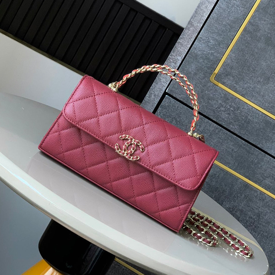 Chanel Women's Solid Color Diamond Pattern Chain Shoulder Strap Grain Embossed Leather Flap Bag Single Shoulder Handbag Crossbody Bags #77513
