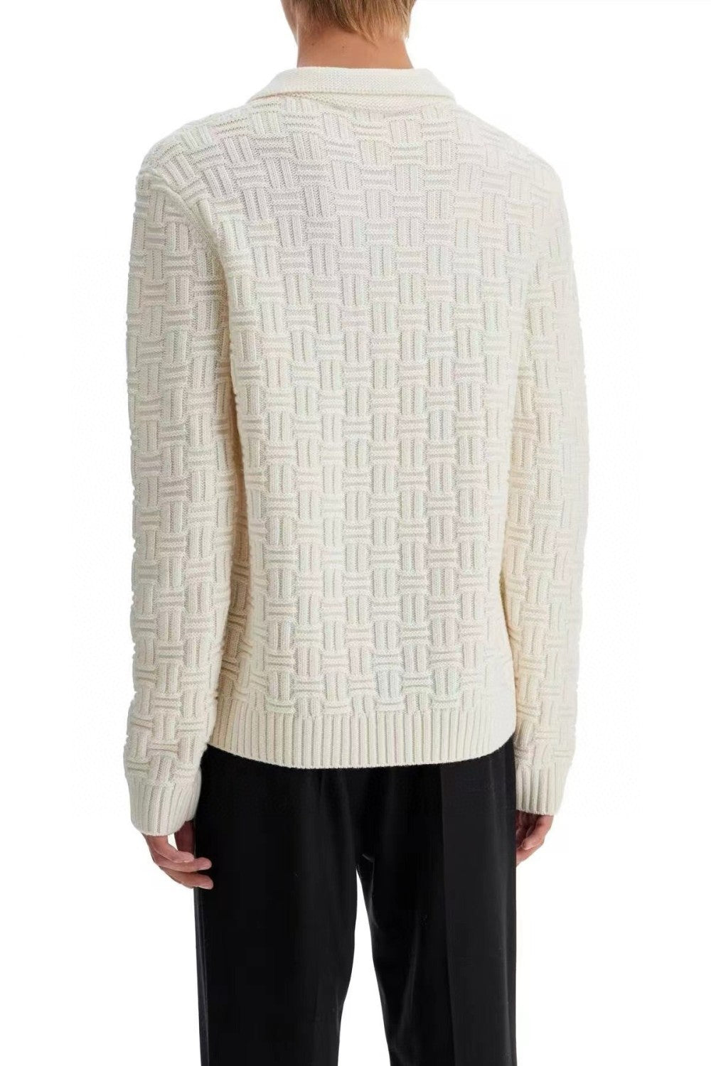 Casablanca Men's Spring Spring Autumn Beige Cozy Pullover Wool Polo Neck Knit Long Sleeve Sweater #73574
