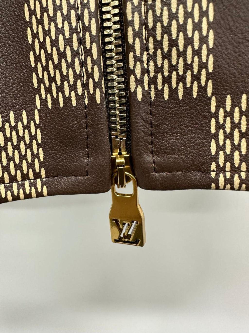 Louis Vuitton Men's Fall And Winter Brown Checkerboard Pattern Collar Zipper Cowhide Long Sleeved Jacket #72772