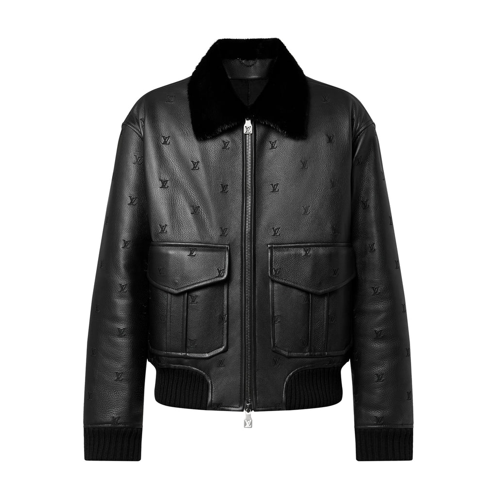 Louis Vuitton Men's Autumn/Winter Logo Embroidery Hair Collar Zip Cowhide Pilot Jacket #99476