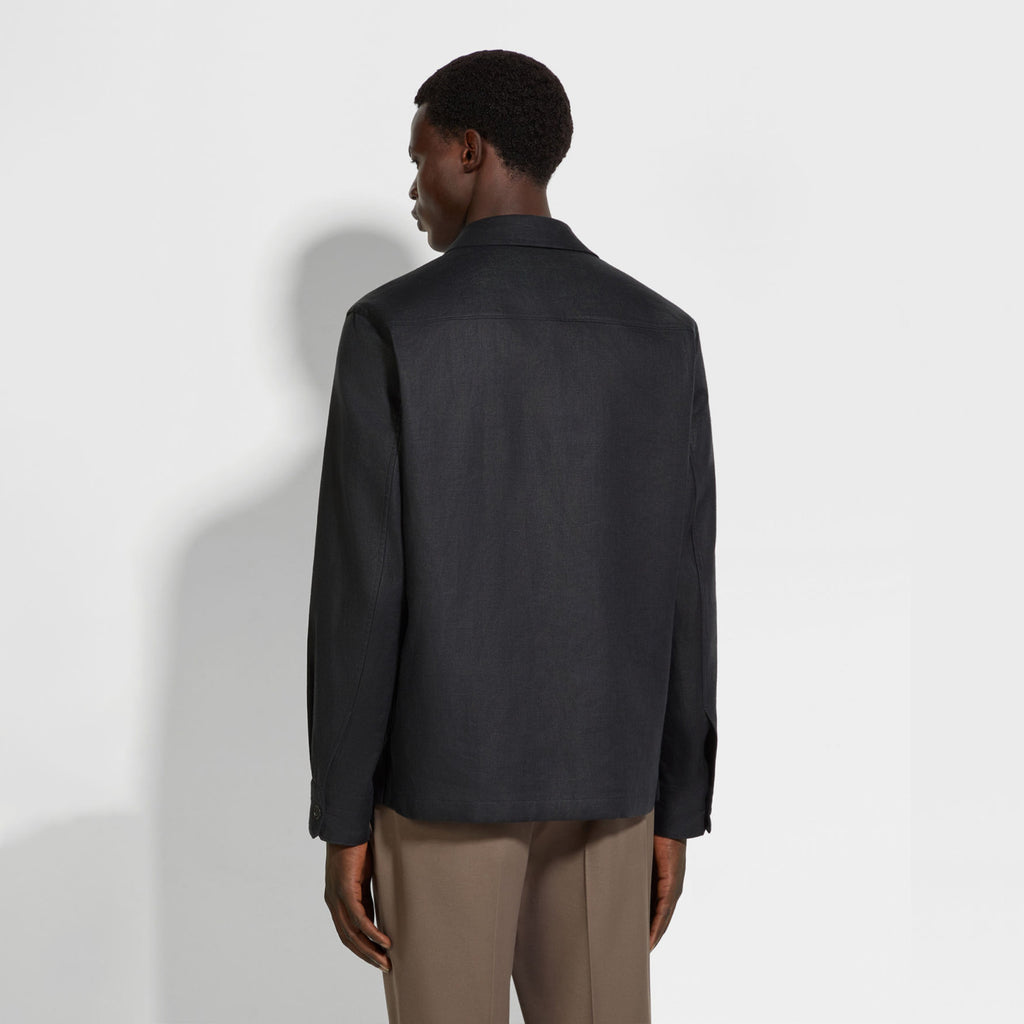 Ermenegildo Zegna Oasi Lino Shirt Jacket Men's Spring And Summer Lapel Single-breasted Pocket Temperament Shirt Simple Commuter Jacket Ngvp #1185