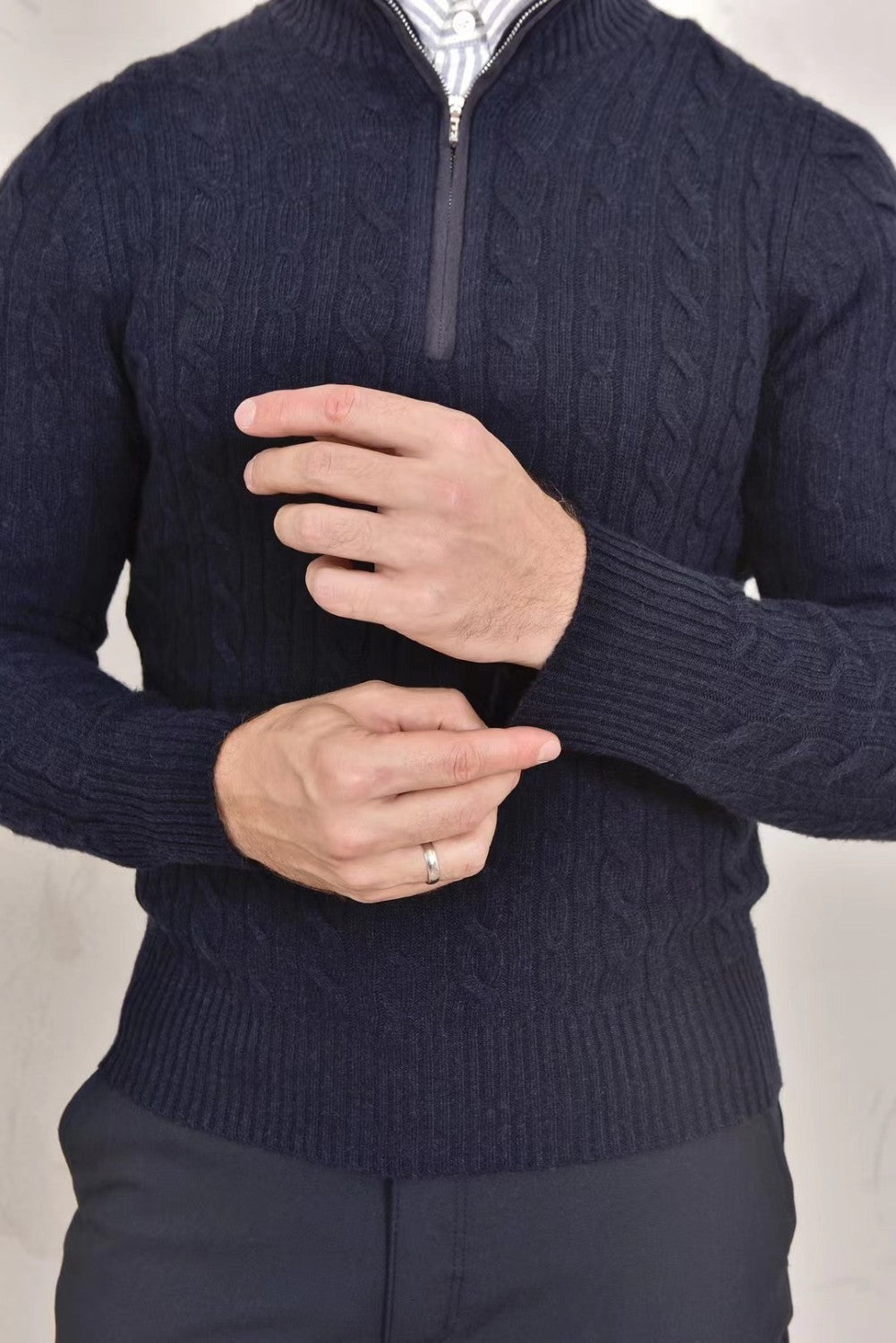 Loro Piana Men's Fall/Winter Half High Neck Zipper Long Sleeve Cashmere Fitted Knit Sweater Ngvp #9738