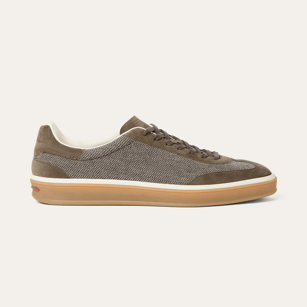 Loro Piana Men's Spring/Fall Fashion Casual Round Toe Lace Up Low Top Leather Patch Sneakers Breathable Mesh Patch Fabric Casual Shoes #79242