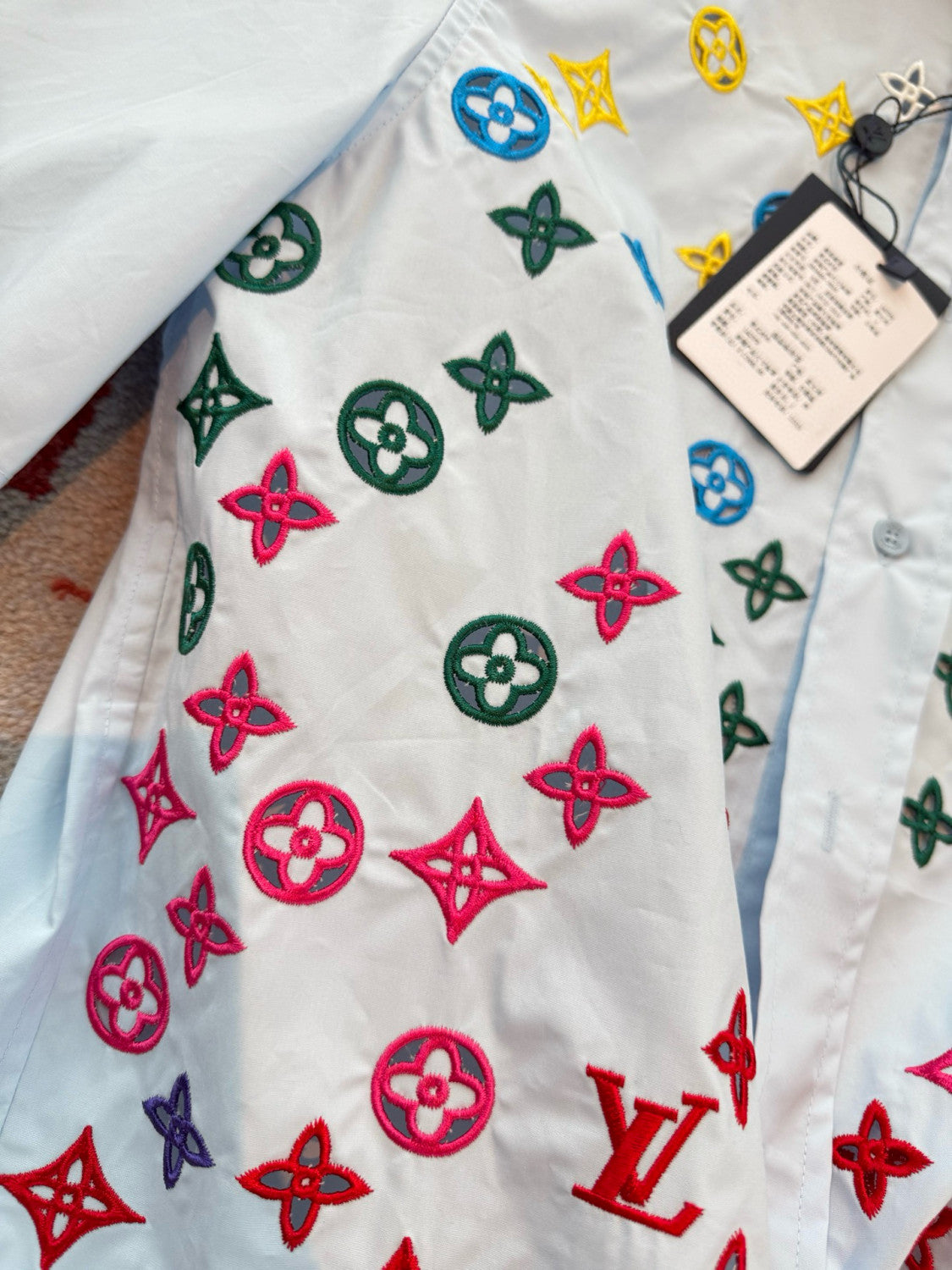 Louis Vuitton Men's and Women's Embroidered Logo Printed Single Breasted Solid Color Short Sleeve Shirt #76469
