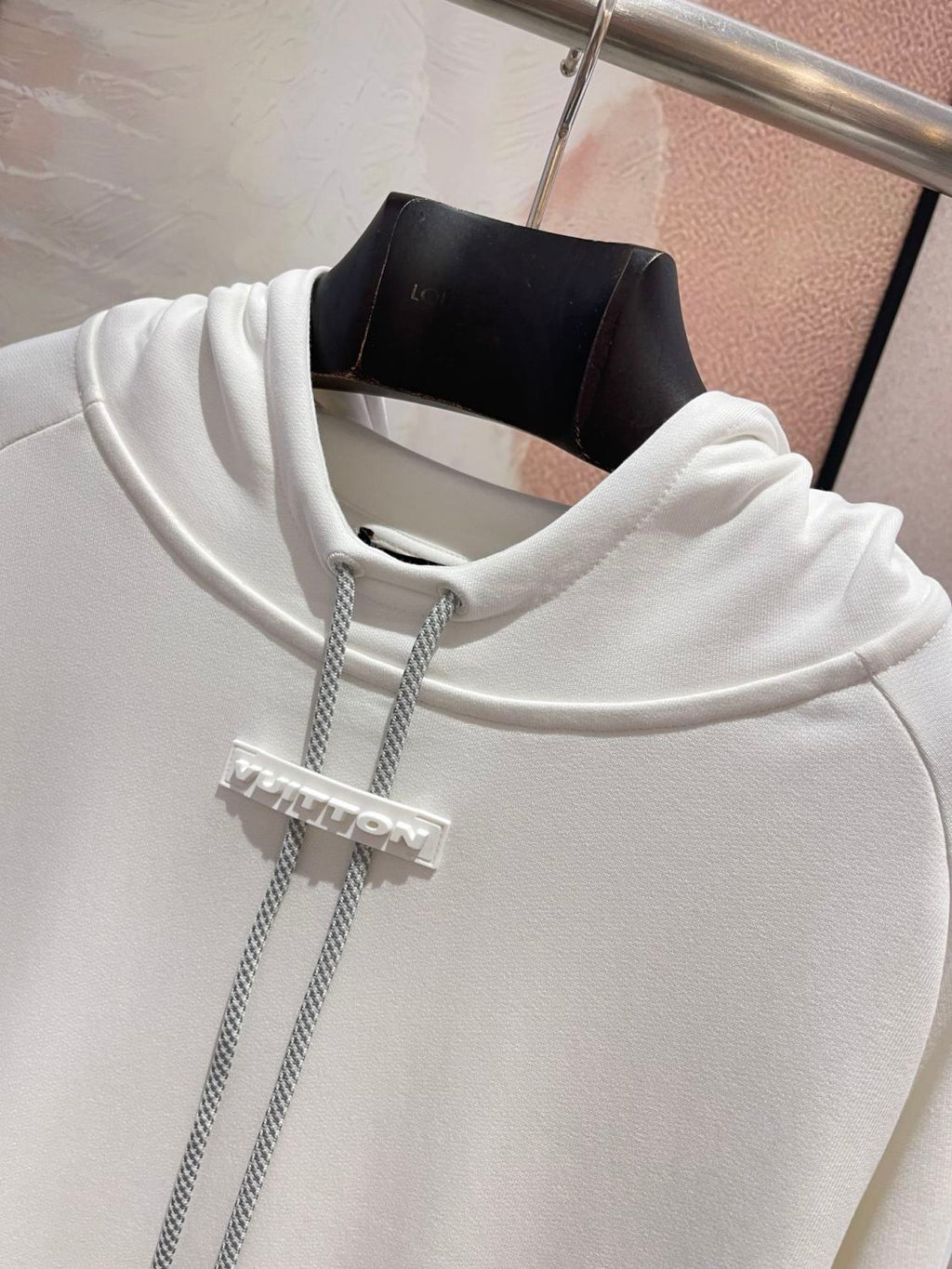 Louis Vuitton Men's Fall/Winter White Hooded Drawstring Logo Long Sleeve Sweatshirt Pullover #72888