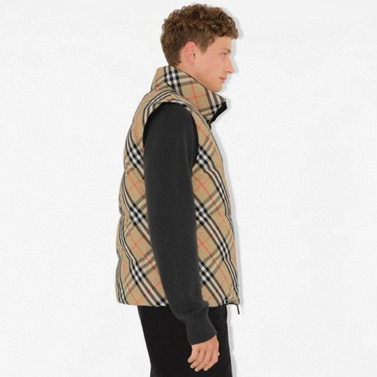 Burberry Men's And Women's Fall/winter Fashion Casual Stand Collar Zipper Checkered Reversible Double Sided Checkered Nylon Padded Vest #79369