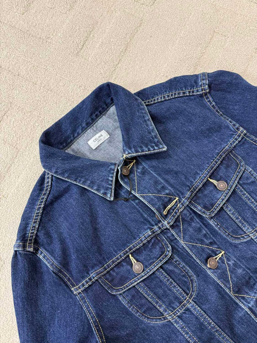 Celine ROYAL INDIGO Men's Spring/Autumn Classic Washed Color Truchker Jacket Cotton Fabric Letter Pattern Jacket #78162