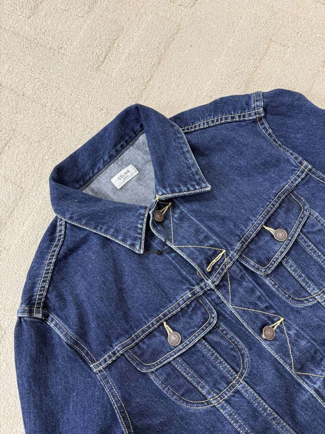 Celine ROYAL INDIGO Men's Spring/Autumn Classic Washed Color Truchker Jacket Cotton Fabric Letter Pattern Jacket #78162