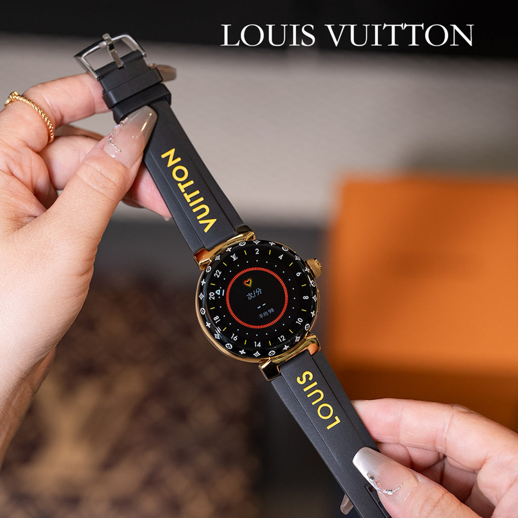 Louis Vuitton Tambour Horizon Light Up Connected Watch Men's Women's Fashion Accessories Diameter 44mm1.2 Inch Round Amoled Full Touch Screen Resolution 390*390 Sensor Actuator Life Waterproof Smart Watch #81447