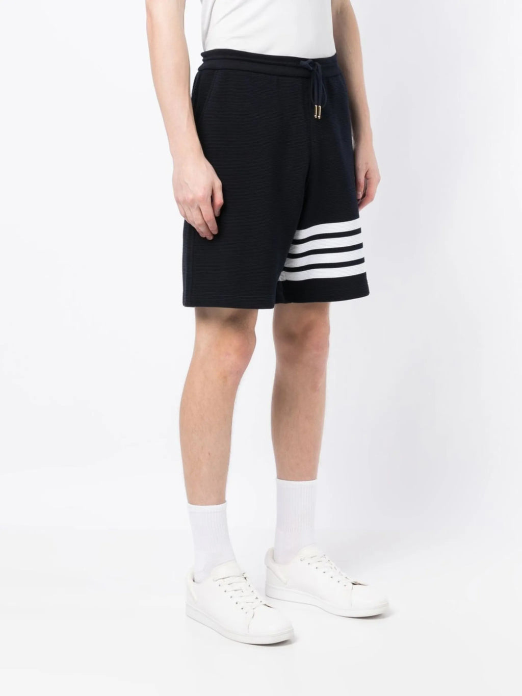 Thom Browne Men's Summer Lapel Straight Polo Short Sleeve Shirt Solid Color Casual Striped Elastic Waist Tie Sports Shorts Ngvp #1942