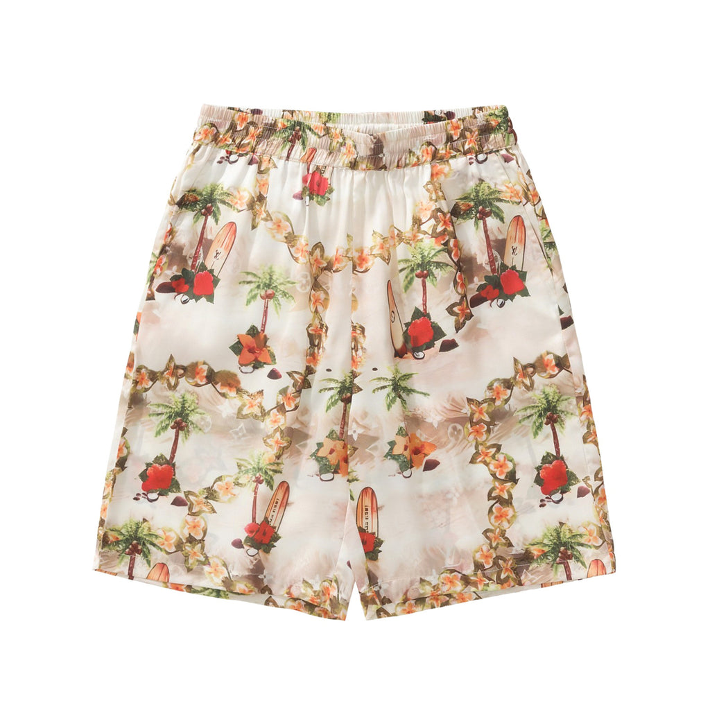 Louis Vuitton Men's Summer Floral Beach Print Single Breasted Short Sleeve Shirt Elasticated Waist Shorts Set Suit #72421