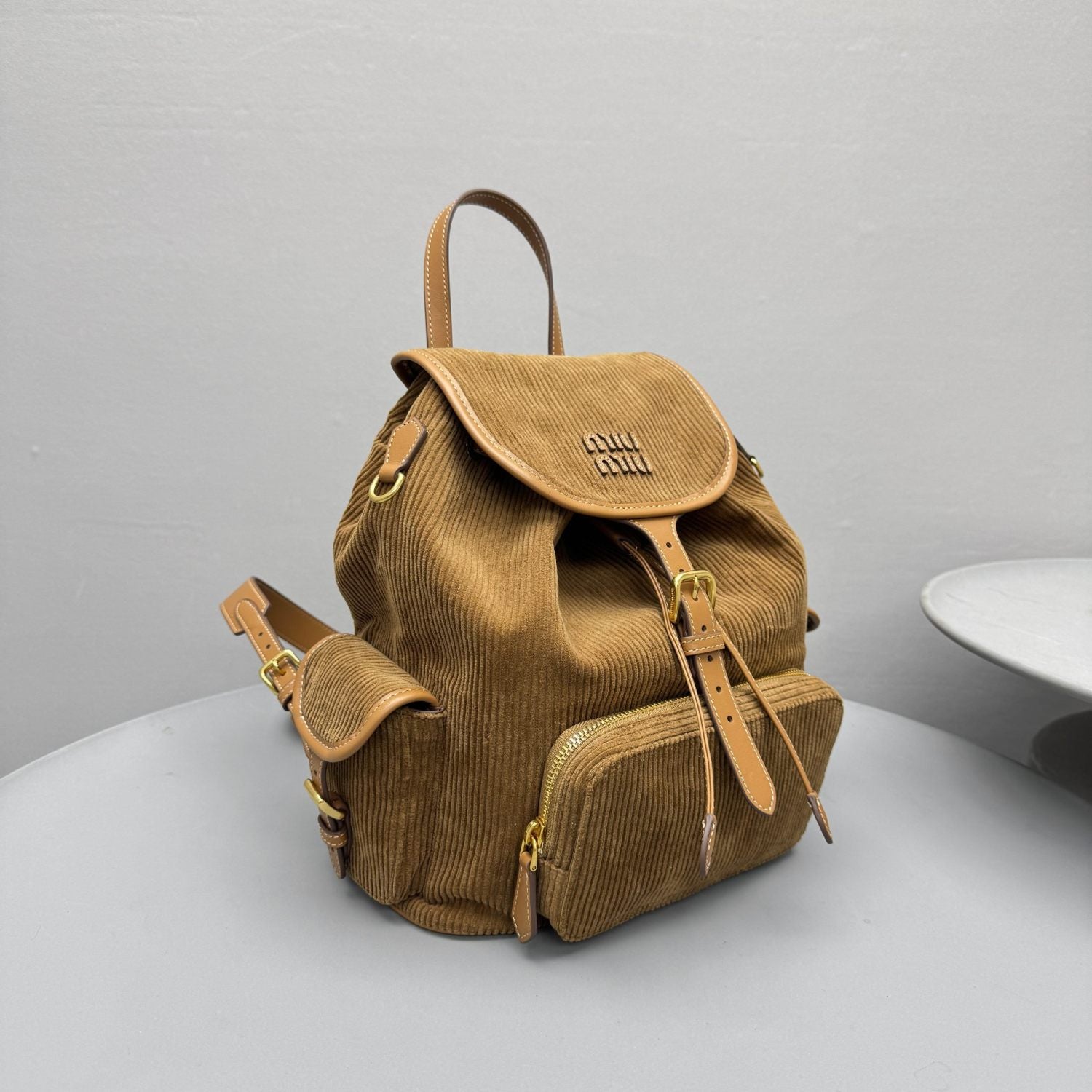 MiuMiu Large Cinnamon Corduroy Backpack #334155