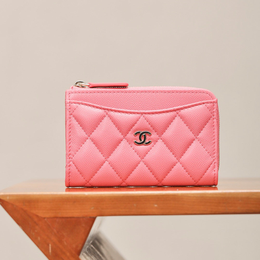 Chanel Women's Solid Color Card Case Zipper Closure Leather Wallet Coin Purse Bags Bag #71929