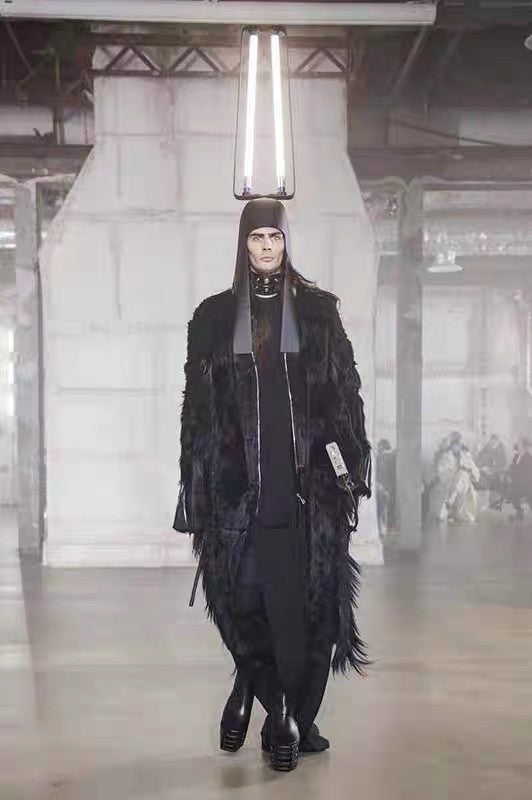 Rick Owens Men's Autumn And Winter Colorblocking Splicing Zipper Long Loose Fur Coat Ngvp #6964