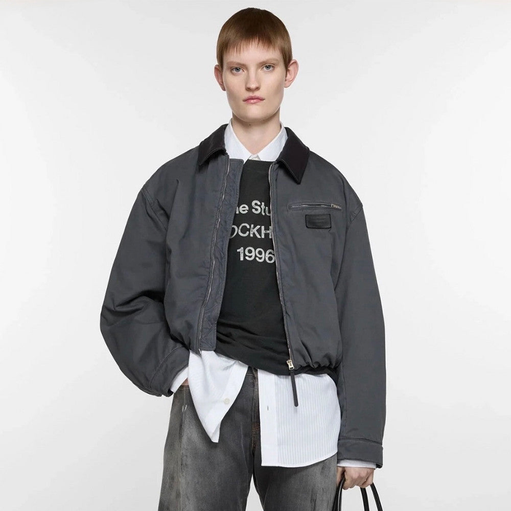Acne Studios SS25 Men's and Women's Barn Logo Patch Fitted Zip Off Shoulder Long Sleeve Bomber Jacket #332324