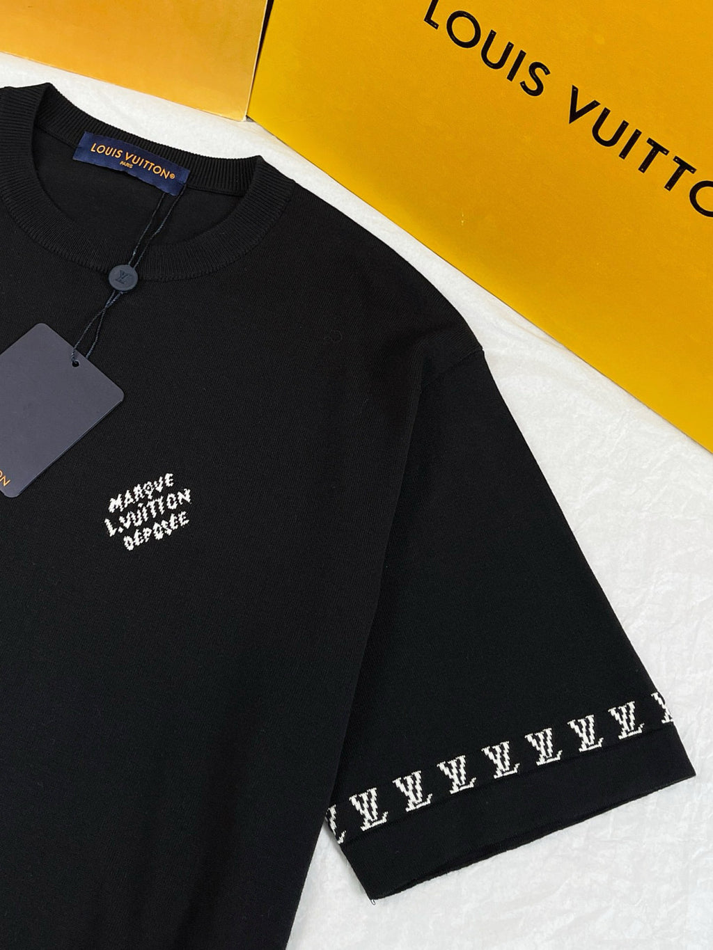 Louis Vuitton Men's Summer Black Cotton Jersey Fabric Round Neck Short Sleeve T-shirt #98962