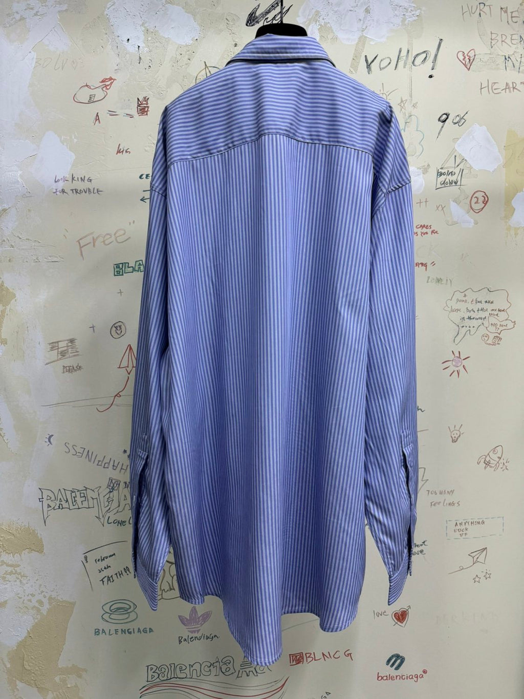 Balenciaga Men's Blue And White Draped Shirt Classic Fashion Pieces Layering Matching Spring And Autumn Funky Lapel Single Breasted Casual Shirt Top Ngvp #nig9789